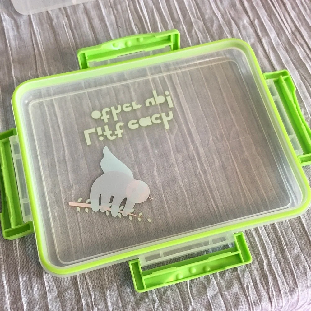 SLOTH themed rectangle Tupperware like container food storage with 3 sections